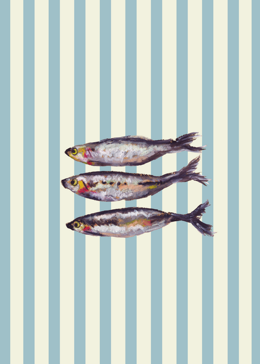 Teal Fish Pinstripe Print