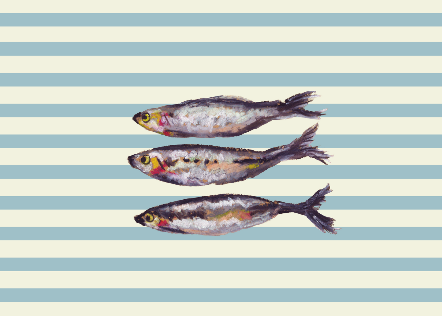 Teal Fish Pinstripe Print