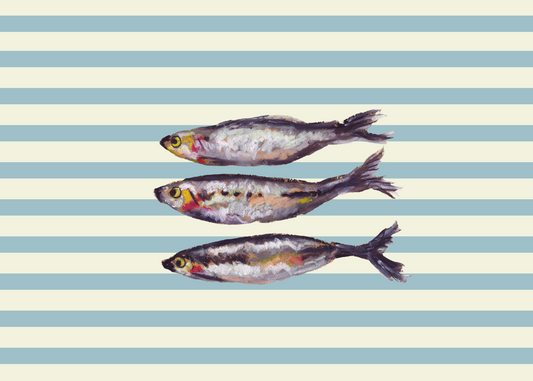 Teal Fish Pinstripe Print