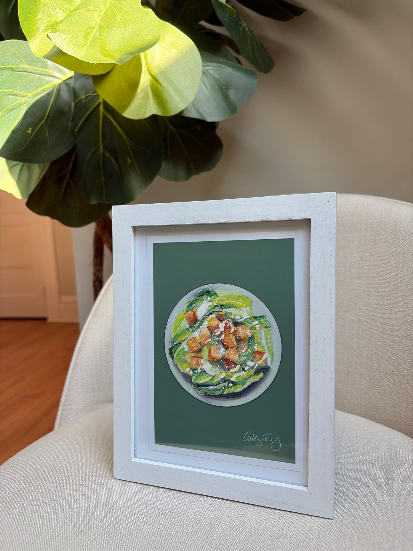 Caesar Salad Dark Green Background Print