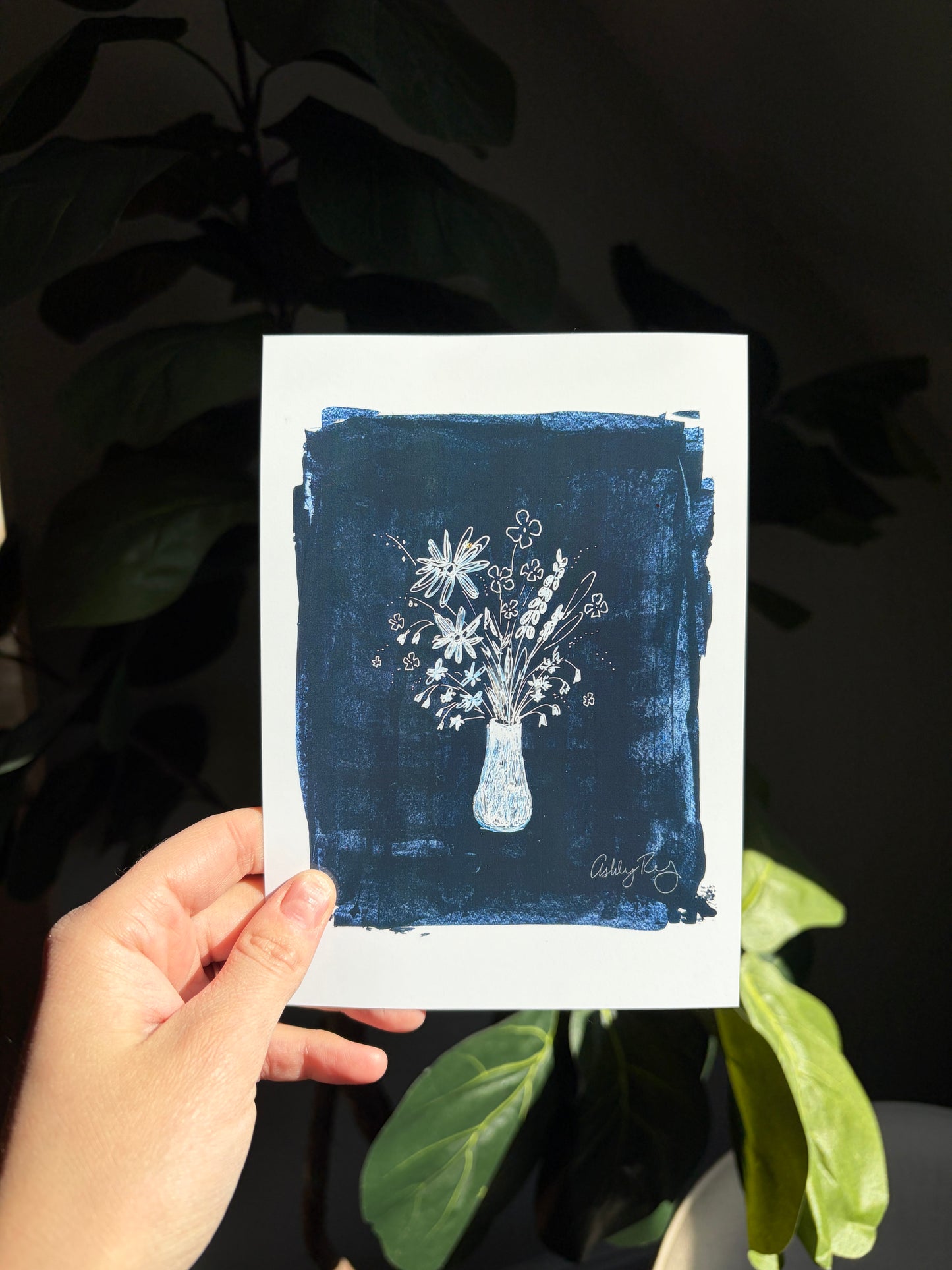 Blue and White Flowers Print 5x7
