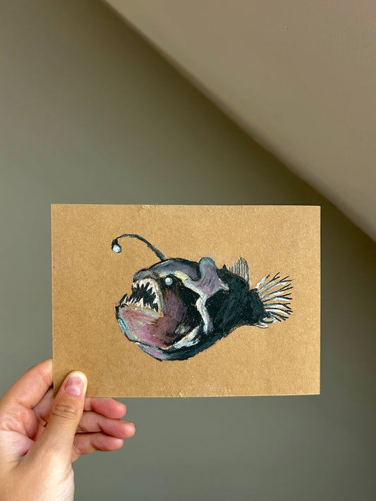Anglerfish pastel drawing 5 x 7