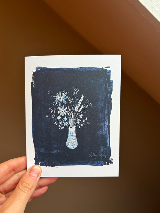 "Navy and White Flowers" Greeting Card