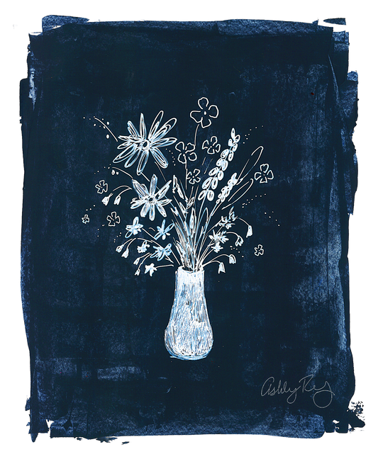 Blue and White Flowers Print 5x7