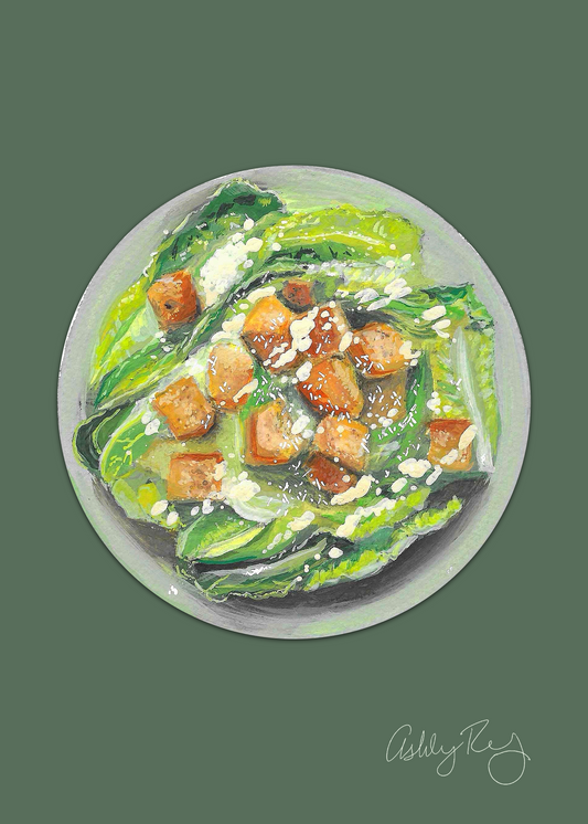 Caesar Salad Dark Green Background Print