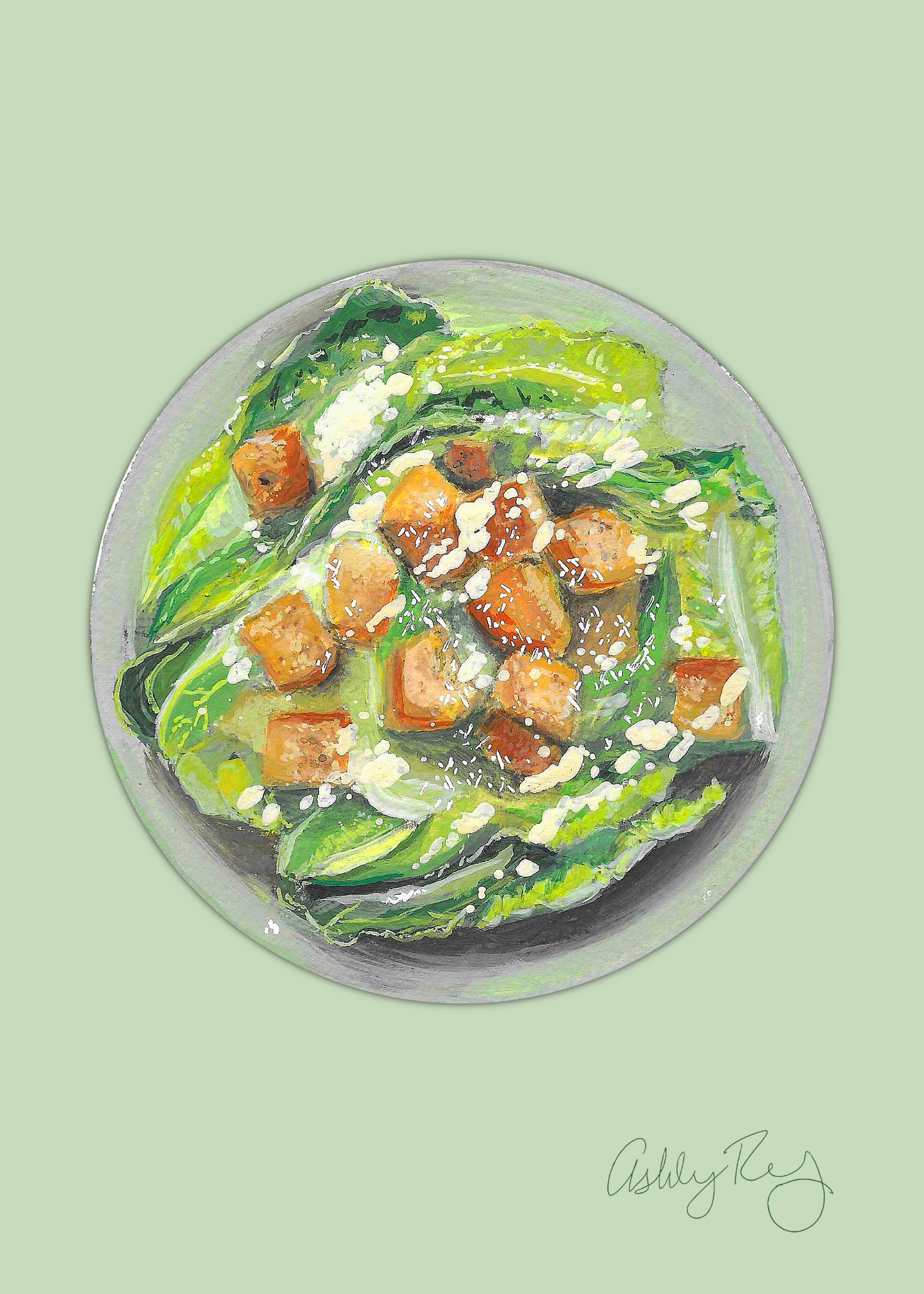 Caesar Salad Light Green Background Print